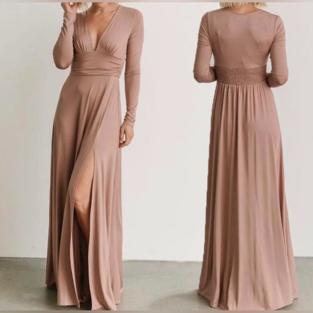 Baltic Born Mauve-Tan Long Sleeve Maxi Dress